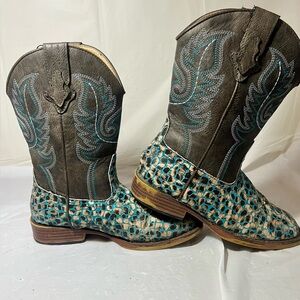 Roper Girls Glitter Leopard Square toe Mid calf boots size: 13